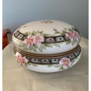 Large Antique Nippon Hand Painted Dresser Powder Jar